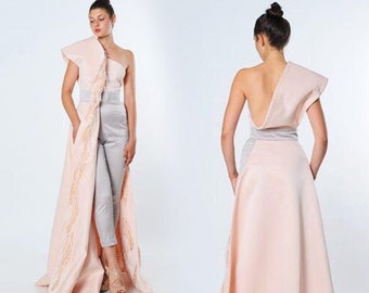 Formal Dress, Wedding Guest Dress, Cocktail Dress, Plus Size Clothing, Pink One Shoulder Dress, Maid Of Honor Dress, Avant Garde Clothing