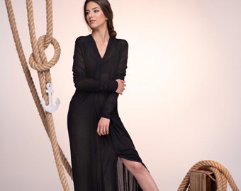 Robe Avant Garde, Robe d’invité de mariage gothique, Robe Maxi noire, Robe longueur sol, Vêtements taille plus, Robe noire, Robe d’occasion de soirée