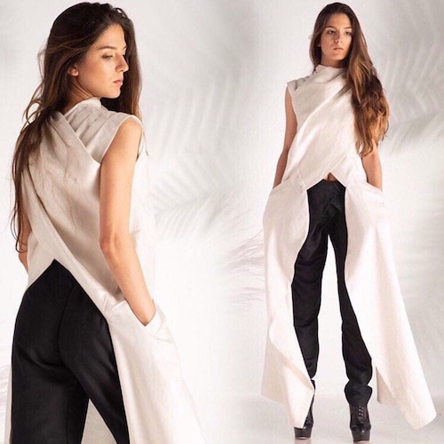 Avant Garde Linen Top - US PREPAID TARIFFS - Womens Clothing, Winter Style, Futuristic Clothing, Cyberpunk Linen Clothing, Linen Tunic