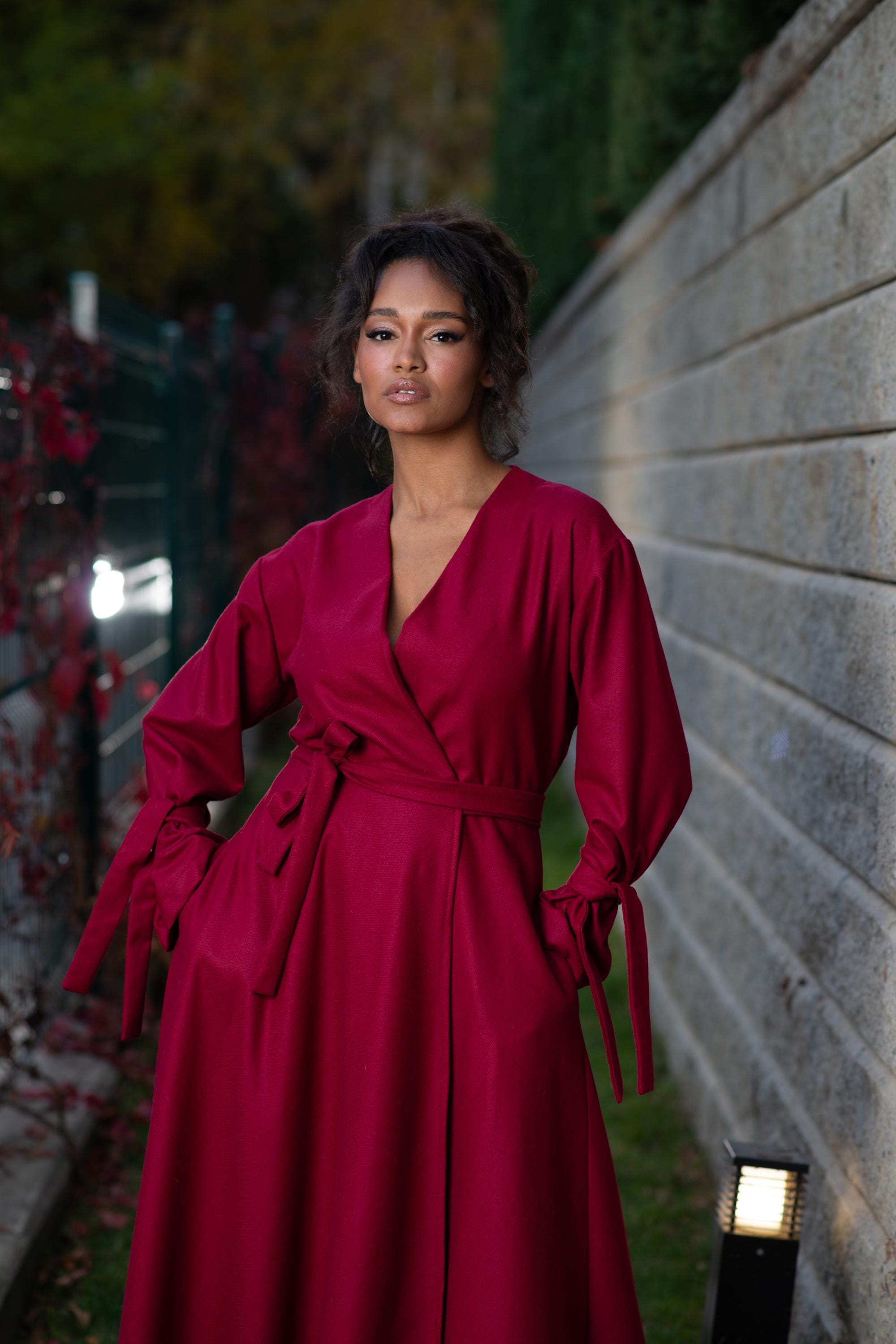 Red Burgundy Dress, High End Womenswear, Red Wrap Dress- US PREPAID TARIFFS - Womens Clothing, Floor Length, Cocktail Dress, Formal
