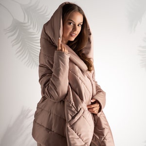 Rose Gold Puffer Jacket, US FREE SHIPPING, Winter Hooded Jacket, Avant Garde Quilted Jacket, Womens Clothing, Winter Outerwear, Plus Size
