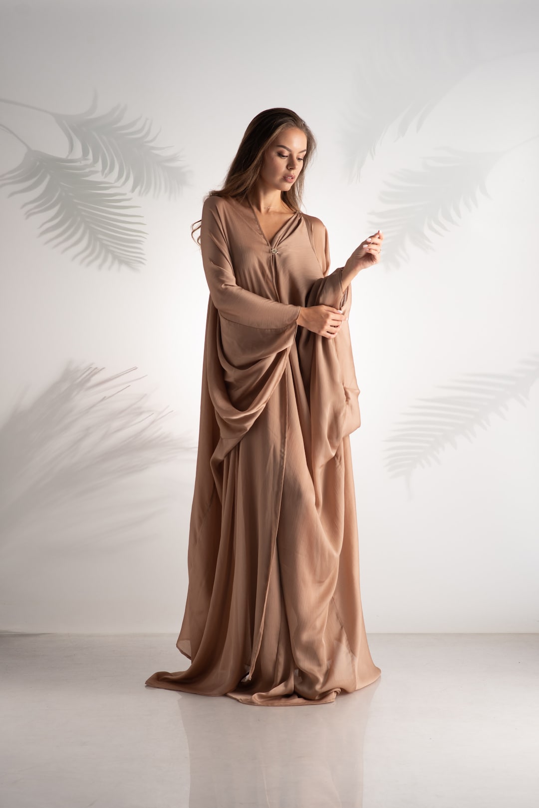 Women Abaya Dress, Nude Color Dress, Ethereal Dress, Modest Maxi Dress