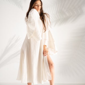 Vestido de lino, vestido de lino para mujer, Kaftan de lino blanco, ropa de lino hecha a mano, ropa de talla grande, vestido de marfil boho, vestido de novia extravagante imagen 5