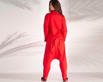 Red Jumpsuit, Plus Size Jumpsuit, Harem Jumpsuit, Drop Crotch Jumpsuit, Women's Jumpsuits & Rompers, Formal Jumpsuit, Oversize Jumpsuit