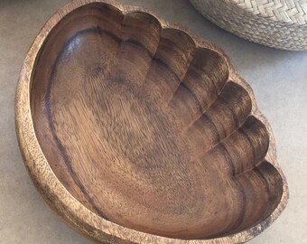 Vintage Teak Clamshell Bowl