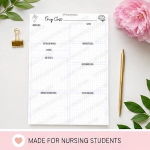 Modello di classificazione dei farmaci per studenti di infermieristica / Appunti di farmacologia stampabili / Guida allo studio per l'esame NCLEX / Scheda di lavoro sulla classificazione dei farmaci / Scuola di infermieristica