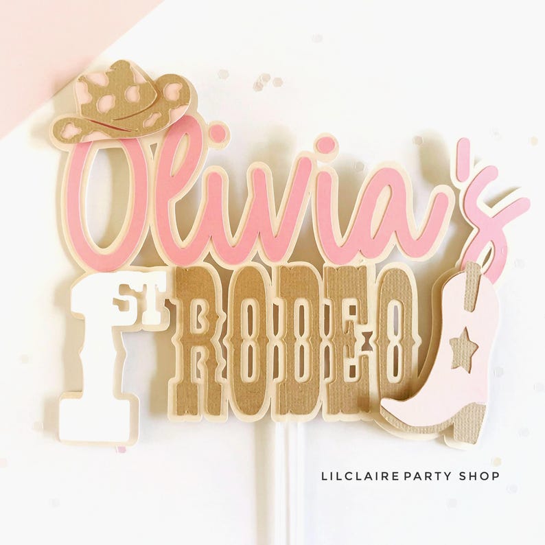 First Rodeo Cake Topper, Second Rodeo Birthday, Pink Cowgirl Party Decor, Western First Birthday, Custom Name and age Smash Cake Topper image 2