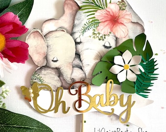 Elephant Baby Shower Cake Topper, Safari Baby Shower, Oh Baby