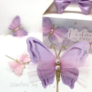Butterfly Cupcake Toppers: Pink & Purple Tulle, Pearl Party Decor