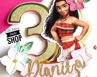 Moana Birthday Cake Topper, Moana theme Party Decoration, Personalized Name and Age