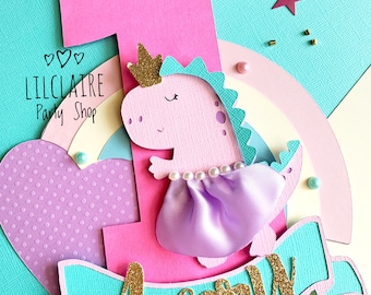 Princess Dinosaur Cake Topper, Girl Dinosaur birthday, Pink Dinosaur, 3 Rex Cake Topper, Dino party, First Birthday