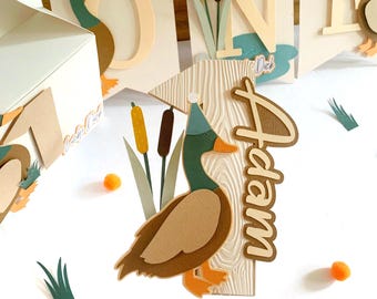 Lucky Duck 1st Birthday Decor, Mallard Cake Topper & Banner