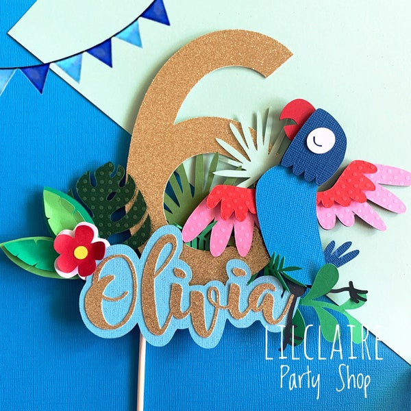 Parrot Cake Topper, Toucan cake topper, Tropical cake topper, Tropical birthday, Parrot birthday party, Jungle party, Tropical party theme