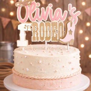 First Rodeo Cake Topper, Second Rodeo Birthday, Pink Cowgirl Party Decor, Western First Birthday, Custom Name and age Smash Cake Topper Cake Topper only