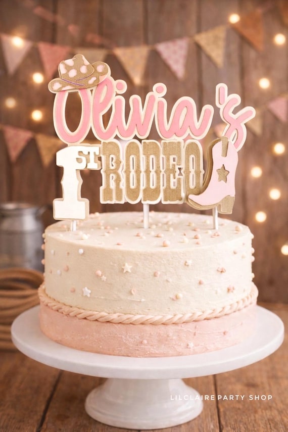 First Rodeo Cake Topper, Second Rodeo Birthday, Pink Cowgirl Party Decor, Western First Birthday, Custom Name and age Smash Cake Topper