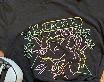 Cackle Crew Screen Printed Graphic Tee Shirt, Unique Furry Fandom Fursuit Gift, Neon Sign Arcade Art