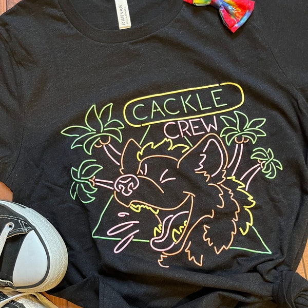 Cackle Crew Screen Printed Graphic Tee Shirt, Unique Furry Fandom Fursuit Gift, Neon Sign Arcade Art