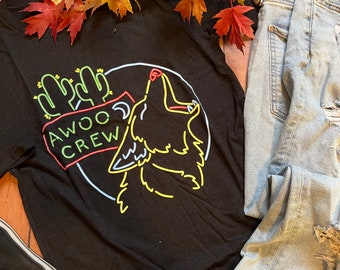 Awoo Crew Screen Printed Graphic Tee Shirt and Hooded Sweatshirt, Unique Furry Fandom Fursuit Gift