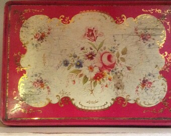 Vintage Tin, Biscuit Tin, Storage, Display, Lidded, Floral Lid