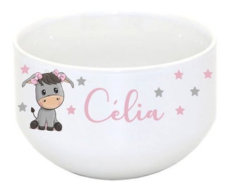 Personalized ceramic bowl with first name - donkey