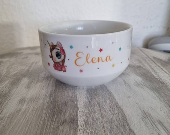 Personalized ceramic bowl with first name - unicorn bowl