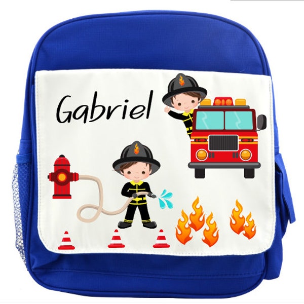 sac à dos pompier enfant personnalisé avec prénom / sac à dos crèche / maternelle / pompiers