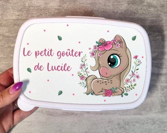 Boîte à goûter enfant personnalisée avec prénom - modèle cheval