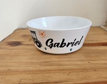 Personalized children's tableware / unbreakable plastic bowl / polymer bowl with first name / tractor bowl