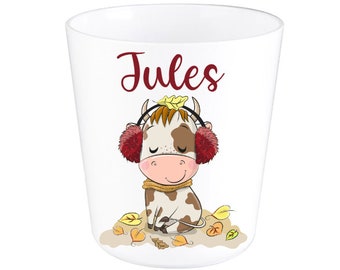 personalized child's cup/glass cow leaves