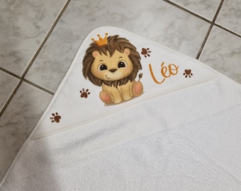 Cape de bain bébé personnalisée avec prénom - lion