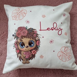 Personalized child cushion name hedgehog