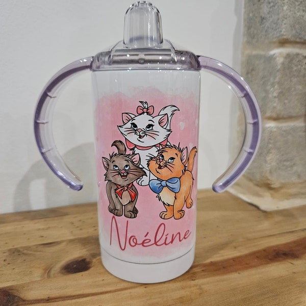 Taza de aprendizaje aislada personalizada, vaso con pico vertedor, Aristocat