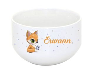 Personalized ceramic bowl with first name - fox