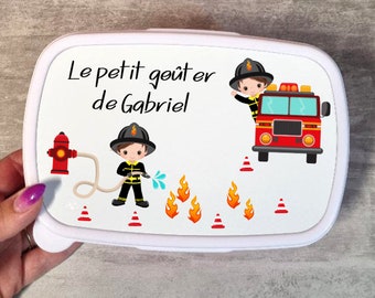 Boîte à goûter enfant personnalisée avec prénom - modèle pompier