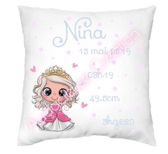 Coussin Naissance Princesse Blonde