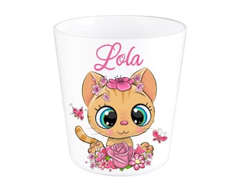 cup / glass personalized child school ginger cat