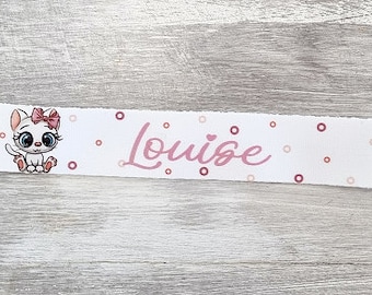 Personalized pacifier clip in baby fabrics personalized first name cat