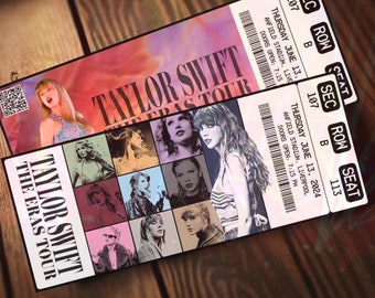 Boleto editable personalizado e imprimible de Taylor Swiftie The Eras Tour 2024, pase para espectáculo de concierto, revelación de regalo sorpresa