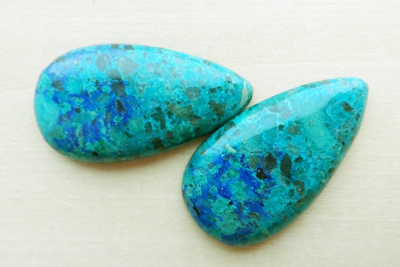 Chrysocolla with Azurite Pair Pear Form Cabochons
