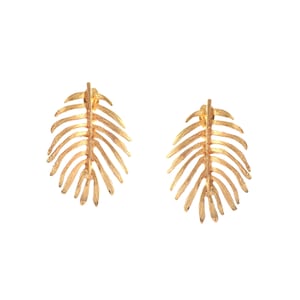 Palm Leaf Stud Earrings, 18k Gold Plated Jewelry, Hammered Leaf Earrings, Boho Earrings, Handmade Earrings, Gift for Her, Fashion Earrings