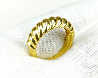 18k Gold Plated Brass Statement Croissant  Ring Unique Design Handmade Jewelry Jewellery Wedding Prom Party Wavy Gift for her