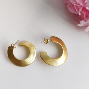 Handmade Brass Brush Satin Texture Matte Finsh Gold Plated Daily Wear Evening Party Push Back Earring Gift For Her image 1