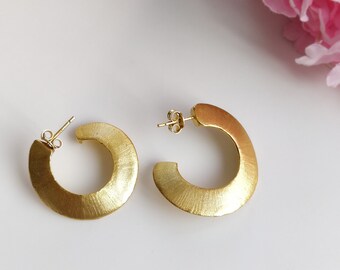 Handmade Brass Brush Satin Texture Matte Finsh Gold Plated Daily Wear Evening Party Push Back Earring Gift For Her