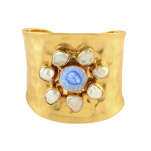 GOLD CUFF BRACELET 18k Plated | Statement Cuff Bangle for Women | Modern Cuff Bracelet | Pearl Bracelet | Druzy Bracelet | Gemstone Bracelet