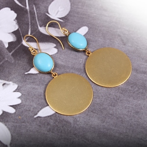Turquoise Blue Stone and Gold Circle Dangle Earrings | Handmade Drop Earrings for Women | Boho Chic Lightweight Jewelry | Gift for Her