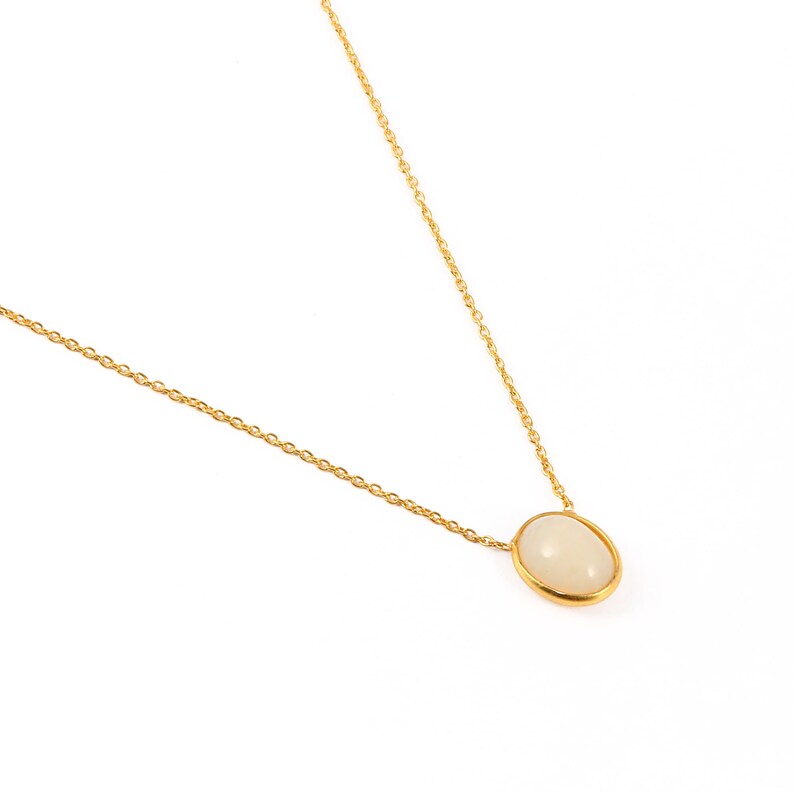 925 Sterling Silver Gold Plated Faceted Bezel Set Natural White Ethiopian Fire Opal Necklace October Birthstone Necklace Gift for Friend