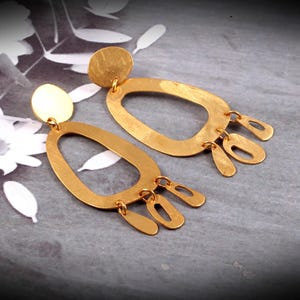 Handmade Brass Earring : 2.75&quot; 18k Gold Plated 9.5GMS Brass Boho Style Brush Texture Oval Drop Dangle Push Back Earring Gift For Her