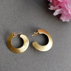 Handmade Brass Brush Satin Texture Matte Finsh Gold Plated Daily Wear Evening Party Push Back Earring Gift For Her image 2