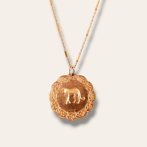 Panther Design  Necklace Brass Gold Plated Handmade Pendent Round Shape with Chain Jewelry Gift for her