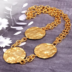 Gold Statement Disc Necklace | Hammered Coin Pendant Chain | Bold Boho Jewelry | Gift for Her | Top Selling Ethnic Statement Necklace